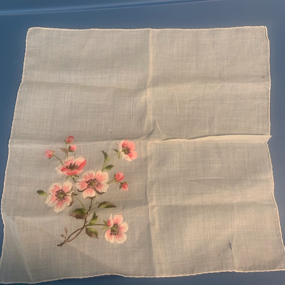Pink and White Floral Scarf with Watercolor Embroidery
